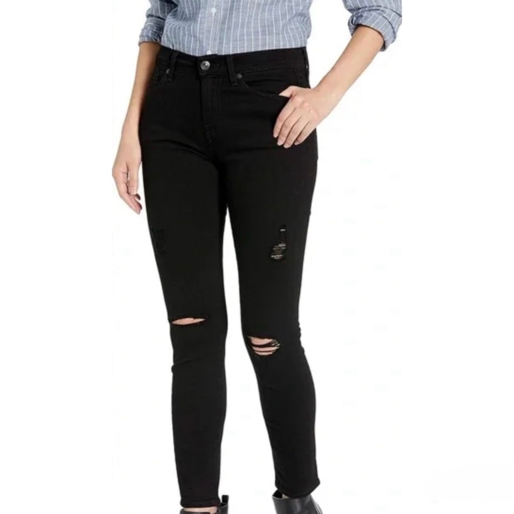7 For All Mankind Gwenevere Ankle Cut Skinny Jeans | Distressed Black | Size 28